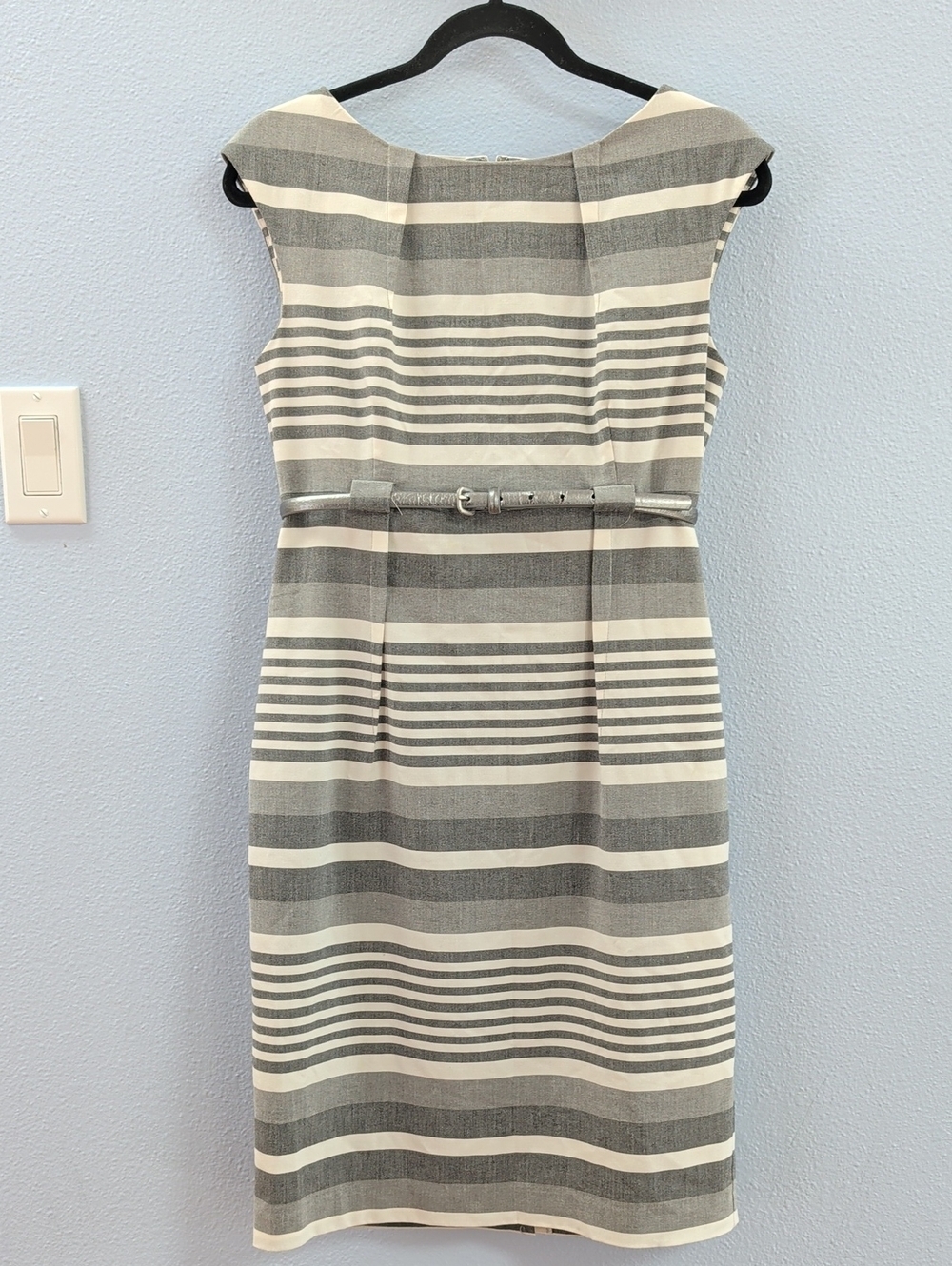 Calvin Klein Striped Power Gray and White Sheath Dress